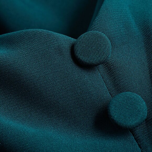 V-Neck Puff Sleeve Button Front Tie Back Midi Dress - Picture 2 of 4